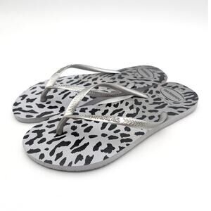 Havaianas Animal Print Slim Flip Flop Sandals Women's Gray Size US9/10 EU41/42
